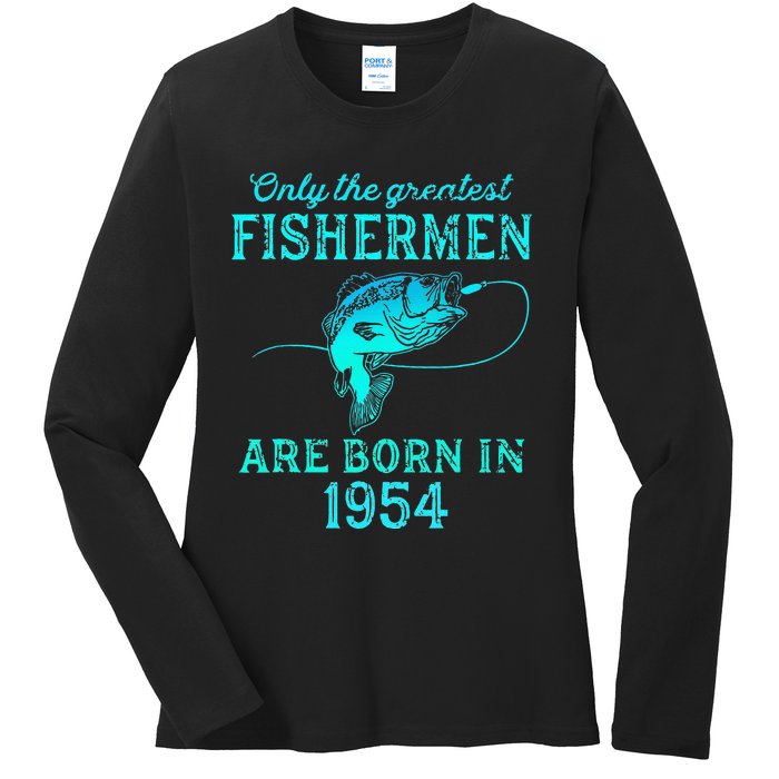 69 Years Old Fisherman Born In 1954 69th Birthday Ladies Long Sleeve Shirt