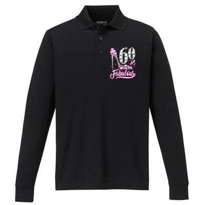 60 Years Old Gifts 60 & Fabulous 60th Birthday Pink Diamond Performance Long Sleeve Polo