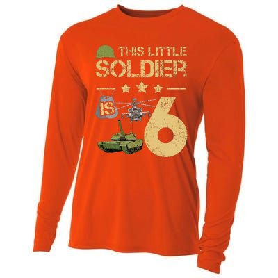 6 Year Old Soldier Birthday 6th Birthday Army Camo Cooling Performance Long Sleeve Crew