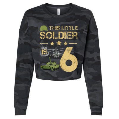 6 Year Old Soldier Birthday 6th Birthday Army Camo Cropped Pullover Crew