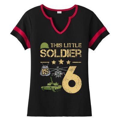 6 Year Old Soldier Birthday 6th Birthday Army Camo Ladies Halftime Notch Neck Tee