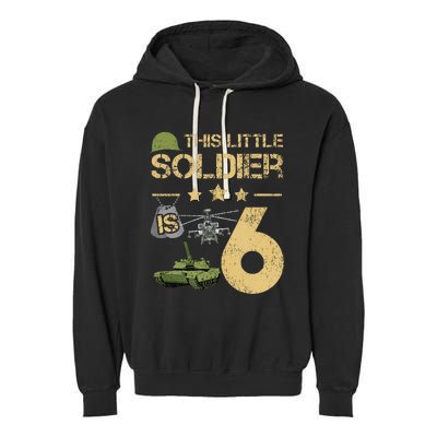 6 Year Old Soldier Birthday 6th Birthday Army Camo Garment-Dyed Fleece Hoodie