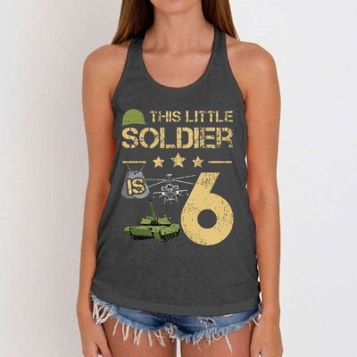 6 Year Old Soldier Birthday 6th Birthday Army Camo Women's Knotted Racerback Tank