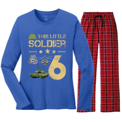 6 Year Old Soldier Birthday 6th Birthday Army Camo Women's Long Sleeve Flannel Pajama Set 