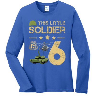 6 Year Old Soldier Birthday 6th Birthday Army Camo Ladies Long Sleeve Shirt