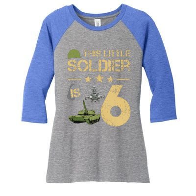 6 Year Old Soldier Birthday 6th Birthday Army Camo Women's Tri-Blend 3/4-Sleeve Raglan Shirt