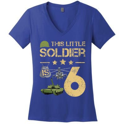 6 Year Old Soldier Birthday 6th Birthday Army Camo Women's V-Neck T-Shirt