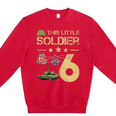 6 Year Old Soldier Birthday 6th Birthday Army Camo Premium Crewneck Sweatshirt