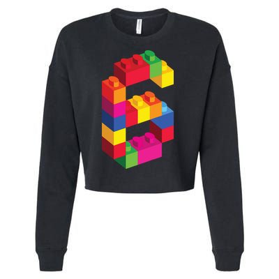 6 Year Old Building Blocks Birthday Bricks 6th Gift Cropped Pullover Crew