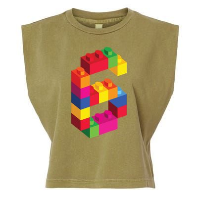 6 Year Old Building Blocks Birthday Bricks 6th Gift Garment-Dyed Women's Muscle Tee