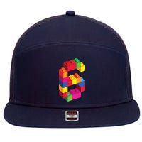 6 Year Old Building Blocks Birthday Bricks 6th Gift 7 Panel Mesh Trucker Snapback Hat