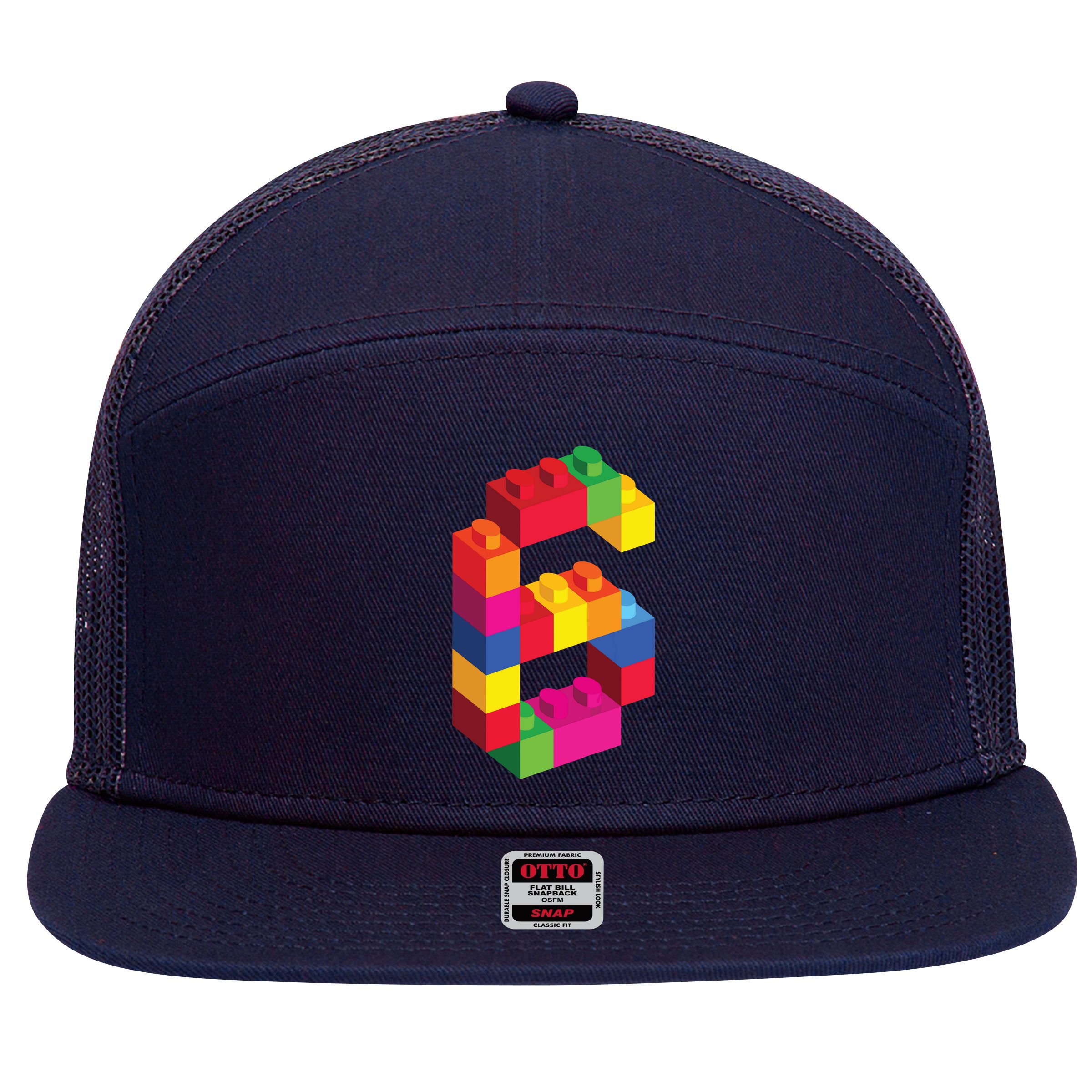 6 Year Old Building Blocks Birthday Bricks 6th Gift 7 Panel Mesh Trucker Snapback Hat