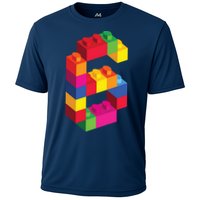 6 Year Old Building Blocks Birthday Bricks 6th Gift Cooling Performance Crew T-Shirt
