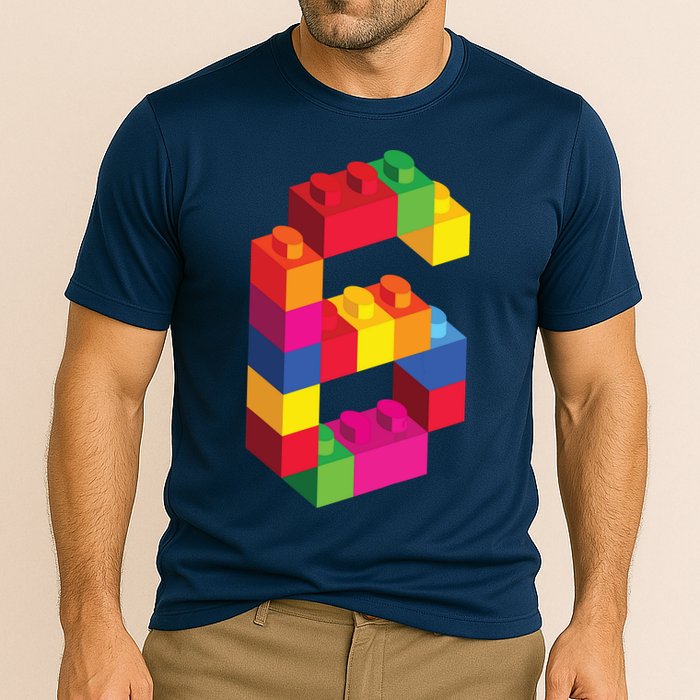 6 Year Old Building Blocks Birthday Bricks 6th Gift Cooling Performance Crew T-Shirt