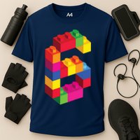 6 Year Old Building Blocks Birthday Bricks 6th Gift Cooling Performance Crew T-Shirt