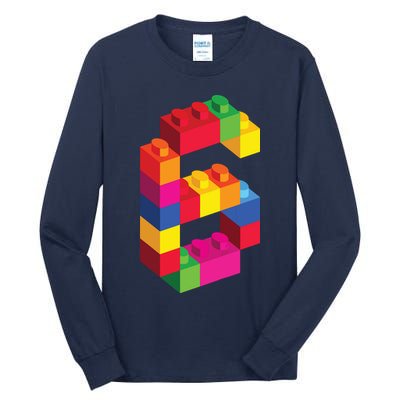6 Year Old Building Blocks Birthday Bricks 6th Gift Tall Long Sleeve T-Shirt