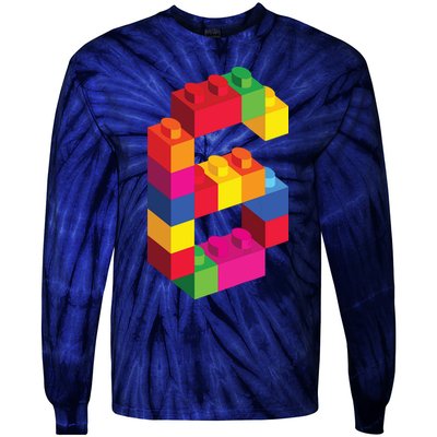 6 Year Old Building Blocks Birthday Bricks 6th Gift Tie-Dye Long Sleeve Shirt
