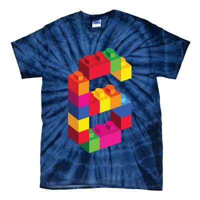 6 Year Old Building Blocks Birthday Bricks 6th Gift Tie-Dye T-Shirt