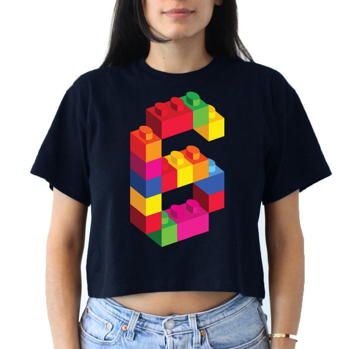 6 Year Old Building Blocks Birthday Bricks 6th Gift Women's Crop Top Tee