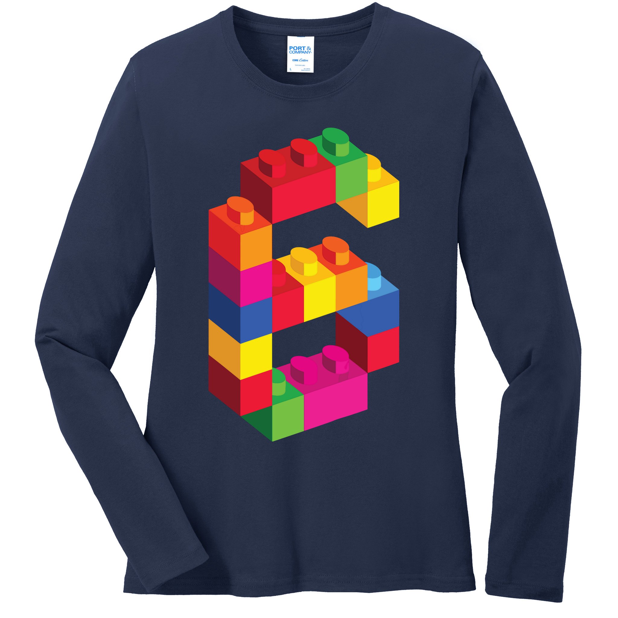 6 Year Old Building Blocks Birthday Bricks 6th Gift Ladies Long Sleeve Shirt