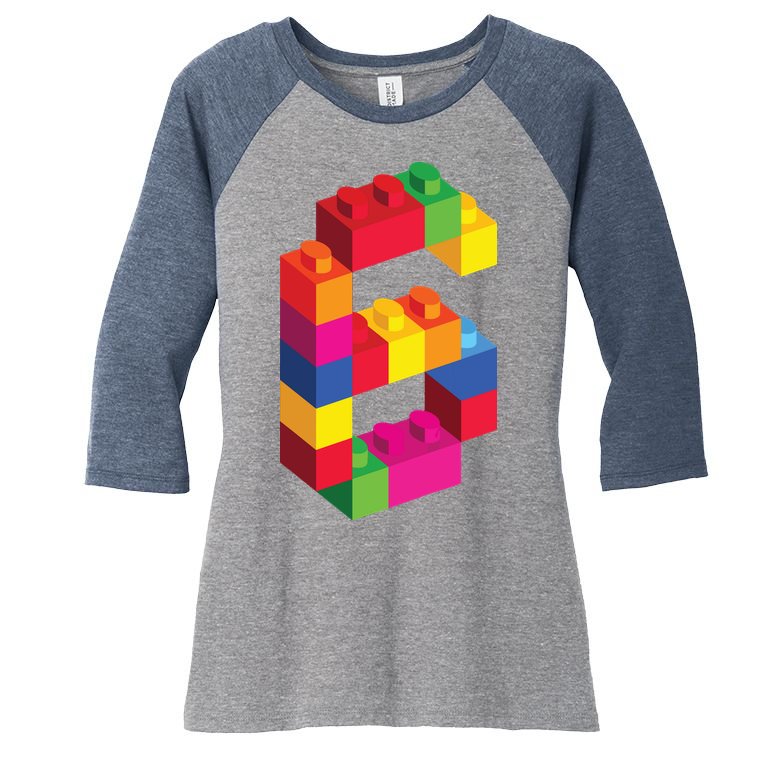 6 Year Old Building Blocks Birthday Bricks 6th Gift Women's Tri-Blend 3/4-Sleeve Raglan Shirt