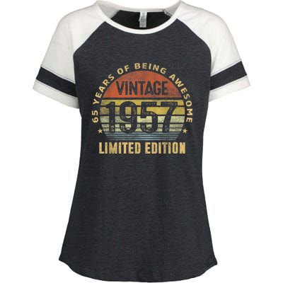 65 Year Old Awesome Gifts Vintage 1957 Retro 65th Birthday Enza Ladies Jersey Colorblock Tee