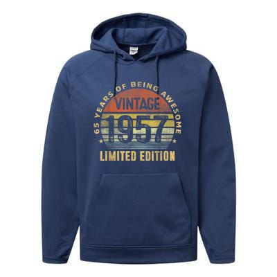 65 Year Old Awesome Gifts Vintage 1957 Retro 65th Birthday Performance Fleece Hoodie