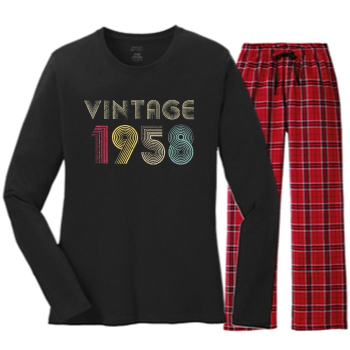 65 Years Old Gifts Vintage 1958 65th Birthday Womens Women's Long Sleeve Flannel Pajama Set 