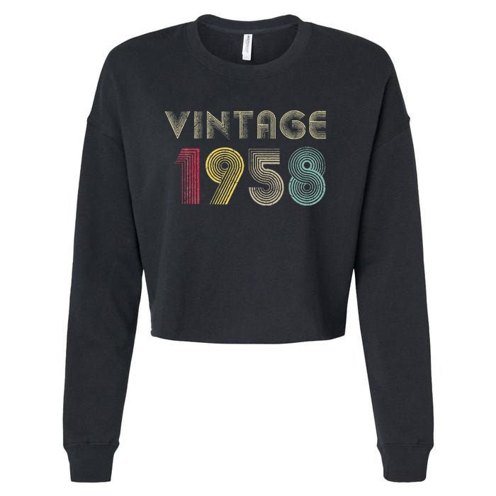 65 Years Old Gifts Vintage 1958 65th Birthday Womens Cropped Pullover Crew