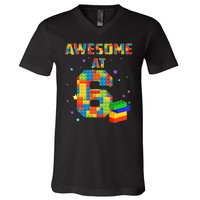 6 Years Old Birthday For 6 Building Blocks Bricks Boy Girl V-Neck T-Shirt