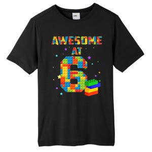 6 Years Old Birthday For 6 Building Blocks Bricks Boy Girl Tall Fusion ChromaSoft Performance T-Shirt