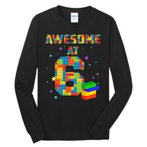 6 Years Old Birthday For 6 Building Blocks Bricks Boy Girl Tall Long Sleeve T-Shirt