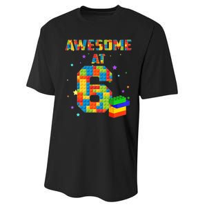 6 Years Old Birthday For 6 Building Blocks Bricks Boy Girl Performance Sprint T-Shirt