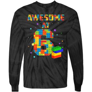 6 Years Old Birthday For 6 Building Blocks Bricks Boy Girl Tie-Dye Long Sleeve Shirt