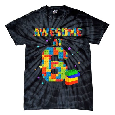 6 Years Old Birthday For 6 Building Blocks Bricks Boy Girl Tie-Dye T-Shirt