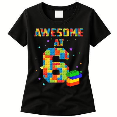6 Years Old Birthday For 6 Building Blocks Bricks Boy Girl Womens T-Shirt