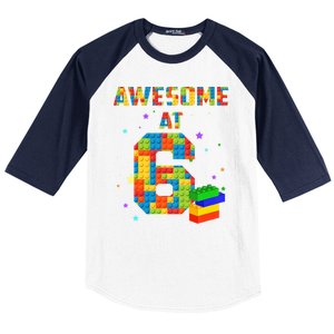 6 Years Old Birthday For 6 Building Blocks Bricks Boy Girl Baseball Sleeve Shirt