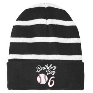 6 Years Old Baseball Themed 6th Birthday Party Sports Striped Beanie with Solid Band