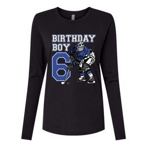  6 Year Old Ice Hockey Themed Birthday Party 6th Boy Gift Womens Cotton Relaxed Long Sleeve T-Shirt