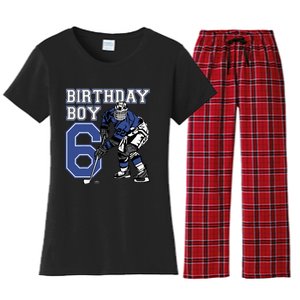  6 Year Old Ice Hockey Themed Birthday Party 6th Boy Gift Women's Flannel Pajama Set