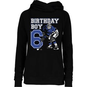  6 Year Old Ice Hockey Themed Birthday Party 6th Boy Gift Womens Funnel Neck Pullover Hood