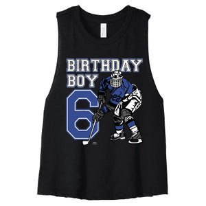  6 Year Old Ice Hockey Themed Birthday Party 6th Boy Gift Women's Racerback Cropped Tank