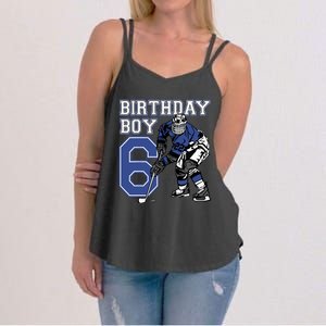  6 Year Old Ice Hockey Themed Birthday Party 6th Boy Gift Women's Strappy Tank