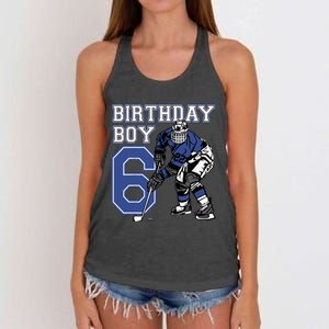  6 Year Old Ice Hockey Themed Birthday Party 6th Boy Gift Women's Knotted Racerback Tank