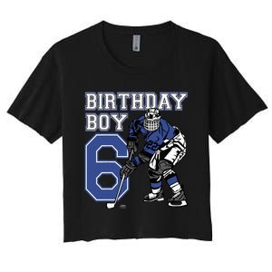  6 Year Old Ice Hockey Themed Birthday Party 6th Boy Gift Women's Crop Top Tee