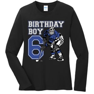  6 Year Old Ice Hockey Themed Birthday Party 6th Boy Gift Ladies Long Sleeve Shirt