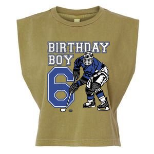  6 Year Old Ice Hockey Themed Birthday Party 6th Boy Gift Garment-Dyed Women's Muscle Tee