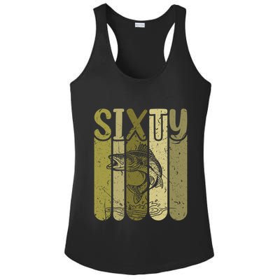 60 Years Old Walleye Fishing 60th Birthday Ladies PosiCharge Competitor Racerback Tank