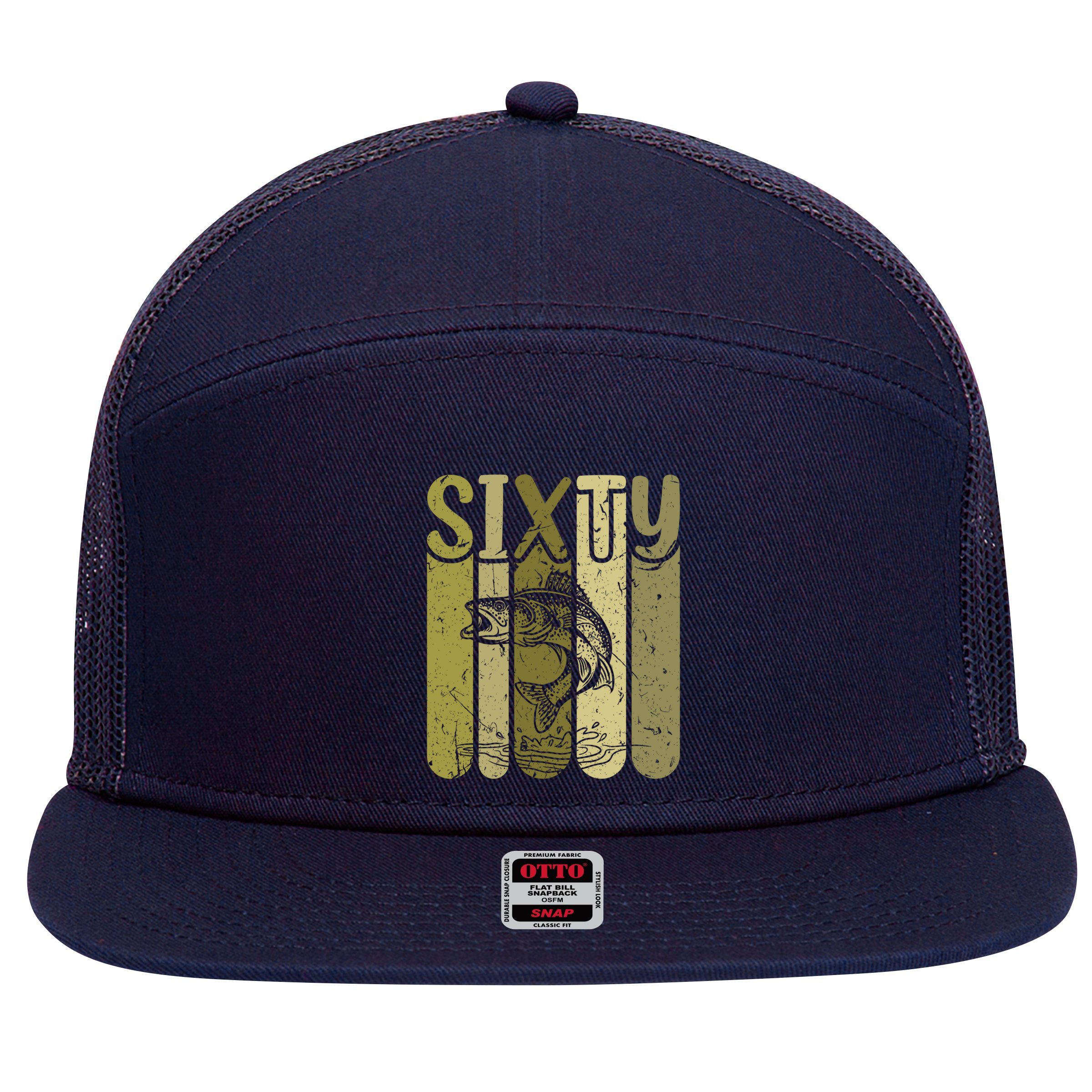 60 Years Old Walleye Fishing 60th Birthday 7 Panel Mesh Trucker Snapback Hat