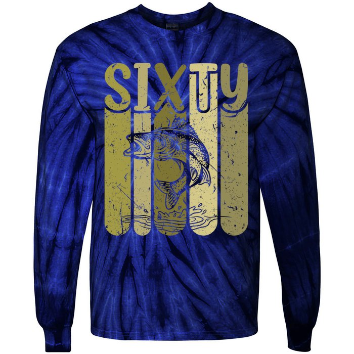 60 Years Old Walleye Fishing 60th Birthday Tie-Dye Long Sleeve Shirt